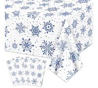 QUERICKY Paquete de 4 manteles de Copos de Nieve de Invierno, Mantel de Copos de Nieve de 220x130cm, Decoraciones de Fondo para cumpleaños de Invierno en un país de Las Maravillas navideño, Blanco