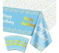 QUERICKY Paquete de 4 Manteles de Feliz Cumpleaños Azul y Dorado - Rectangulares 137x274 cm para Niños, Niñas - Suministros de Decoración para Fiestas