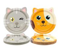 QUERICKY Platos de cena en forma de gato, platos de papel para fiesta de cumpleaños de gato, vajilla de fiesta temática de gato para cumpleaños, fiesta, baby shower, suministros de fiesta temática de