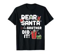 Querido Papá Noel My Brother Did It Navidad Coincidiendo Niño y Niña Camiseta