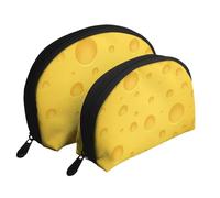 Queso Amarillo, Bolsa de Maquillaje de Concha, Monedero pequeño para Mujer, Bolsa de artículos de tocador, Bolsa de cosméticos, 2 Piezas