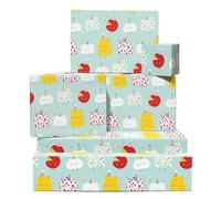 Queso Papel De Regalo - Aguamarina - 6 Hojas De Aguamarina Cute Characters And Party Hats - Cumpleaños Navidad For Food Lovers Niños Adultos - Fiestas