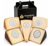 QUESOQUESO® Caja de Quesos Gourmet Regalo | Regalo Personalizado | 5 Cuñas Queso Curado de Oveja, Cabra y Vaca | Queso Parmesano, Payoyo, Idiazabal, Andaluz y con miel y oregano | "Pack Más Buscados"