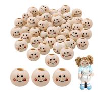 Quesuc 100 Cuentas De Madera Con Cara, Cabezas De Madera Con Cara De 10 Mm, Perlas De Madera Natural Para Manualidades Para Lombrices De La Suerte, Bolas Redondas De Madera Con Agujero Para Macramé