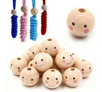 Quesuc 100 Cuentas De Madera Con Cara, Cabezas De Madera Con Cara De 12 Mm, Perlas De Madera Natural Para Manualidades Para Lombrices De La Suerte, Bolas Redondas De Madera Con Agujero Para Macramé