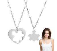 Quesuc 2 Piezas Collar De Amistad Puzzle Collar Para Pareja De Acero Titanio Para Parejas, Mujeres Y Niñas Como Joyería Plat