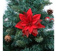 Queta 12 piezas DIY flores de Navidad colgante decoraciones para árbol de Navidad y decoraciones de fiesta, decoración de árbol (rojo)