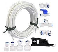 Queta 20m 1/4" tubo de agua y Equipo de Conector, 10pzs RO Osmosis Inversa Sistema de Filtro Paquete para refrigerador etc; (Tubos+Válvula de bola+Conector rápido+20m Tubo 6.35mm+Cortador tubos)