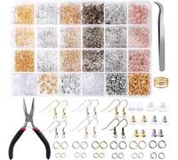 Queta 2490 Pcs Ganchos para Pendientes Kit de fabricación de Joya Kit para Hacer Pendientes con alicates y Pinzas para la reparación de Pendientes con Anillos de Salto y Poste de aretes 6 Colores