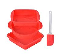 Queta 4 piezas Moldes de panadería flexible y antiadherente con una espátula de silicona para hornear Pan Tostadas Pastels (Rojo) (Tipo1)