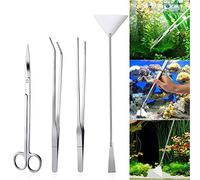 Queta Accesorios acero inoxidable Acuario Tanque planta de agua espátula Alicates Tijeras pinzas acuario Juego de 4 herramientas para acuarios Aquarium Kit Tool