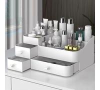 Queta Blanco Organizador de Maquillaje, se Adapta a Joyas, cepillos, Barras de Labios y cremas, Almacenamiento de Cosméticos con con 3 cajones y 8 cuadrículas