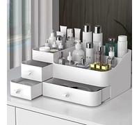 Queta Blanco Organizador de Maquillaje, se Adapta a Joyas, cepillos, Barras de Labios y cremas, Almacenamiento de Cosméticos con con 3 cajones y 8 cuadrículas