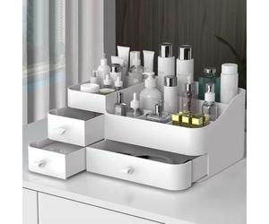 Queta Blanco Organizador de Maquillaje, se Adapta a Joyas, cepillos, Barras de Labios y cremas, Almacenamiento de Cosméticos con con 3 cajones y 8 cuadrículas