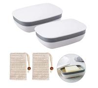 Queta - Caja de jabón de plástico para Cuarto de baño, Viaje, Senderismo, Camping con 2 Bolsas de jabón de sisal, Color Blanco