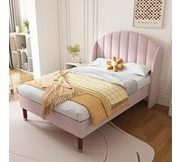 Queta Cama Acolchada 90 * 200 con Base tapizada y cabecera, Cama Individual, fácil Montaje, Terciopelo Rosa