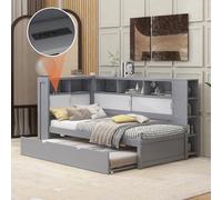 Queta Cama Diurna con Cajones y USB, Gris, 90x200cm