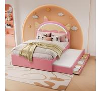 Queta Cama Infantil en Forma de Unicornio con Diseño Cartoon, 140x200cm, Rosa