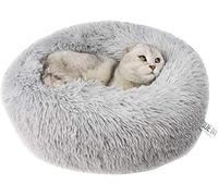 Queta - Cama para mascotas, para gatos o perros pequeños, de felpa suave, redonda (60 cm, color gris claro)
