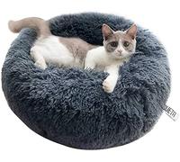 Queta - Cama para mascotas, para gatos o perros pequeños, de felpa suave, redonda (80 cm, color gris)