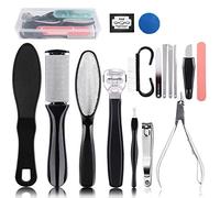 Queta Conjunto de 16 peças de pedicure profissional, ferramentas de cuidado dos pés, conjunto de remoção de pele morta e dura, com raspador/removedor de ruas/vassoura de pedicure e manicure