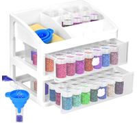 Queta Contenedores de almacenamiento para accesorios de pintura de diamantes, 2 cajones con 96 ranuras para botellas de almacenamiento de cuentas y estante de herramientas de arte de diamantes, caja