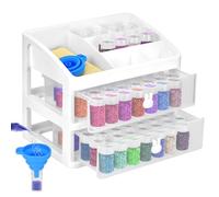 Queta Contenedores de almacenamiento para accesorios de pintura de diamantes, 2 cajones con 96 ranuras para botellas de almacenamiento de cuentas y estante de herramientas de arte de diamantes, caja