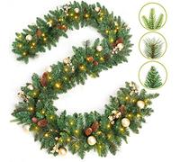 Queta Corona de Navidad artificial con 40 luces LED, funciona con pilas, 1,8 m, para decoración interior y exterior