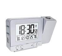 Queta Despertador de proyección, reloj digital con proyección de tiempo y temperatura con doble alarma, humedad, repetición, temporizador, calendario, puerto USB Plato