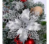 Queta Flores para Árbol Navidad Adornos, 12pcs Flores Artificiales para Decoraciones Árbol Navidad, Guirnaldas Boda Fiesta DIY Diámetro 6.3inch (Silver)