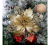 Queta Flores para Árbol Navidad Adornos, 12pcs Flores Artificiales para Decoraciones Árbol Navidad, Guirnaldas Boda Fiesta DIY Diámetro 6.3inch (Oro)
