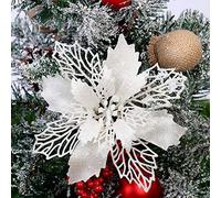 Queta Flores para Árbol Navidad Adornos, 12pcs Flores Artificiales para Decoraciones Árbol Navidad, Guirnaldas Boda Fiesta DIY Diámetro 6.3inch (Blanco)
