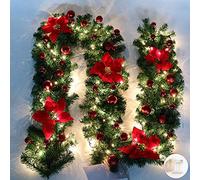 Queta - Guirnalda de árbol para decoración de Navidad, Guirnalda con Bolas de Corona de Flores, Bola con luz LED para Puerta de Entrada, 270 cm (Rojo)