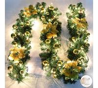 Queta Guirnalda de Navidad con flores y bombillas LED, 2,7 m, decoración navideña, para escaleras, pared o puertas