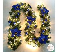 Queta Guirnalda de Navidad con flores y bombillas LED, 2,7 m, decoración navideña, para escaleras, pared o puertas