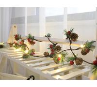 Queta Guirnalda de Navidad para Decoración, Guirnalda de Pinos Con Cadena de Luz de Cobre Mejorada, Conos y Bayas Artificiales - Para Puerta, Escaleras, Chimeneas, Corona (3 m, 30)