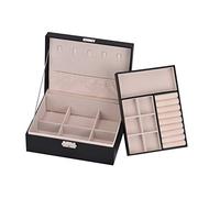 Queta Joyero Mujer Niña Joyero Organizador Doble Capa Grande Jewelry Box en Cuero de PU para Pendientes Anillos Anillero Aretes Collares Pulseras,2 capas, gran soporte de pantalla con cerradura