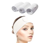 Queta pelo banda para maquillaje, cosméticos cinta Rizo, ajustable pelo - Banda con velcro 3pcs (Blanco)