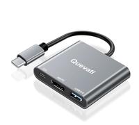Quevati Adaptador USB C HDMI 4K @ 30Hz, hub digital AV multipuerto con 100 W PD, puerto de datos USB 3.0, adaptador USB-C a HDMI para iPad, MacBook, iPhone 16/15, Samsung, Lenovo, Huawei, Surface, HP