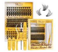 QUEWEL 176 extensiones de pestañas DIY, 3 estilos, racimo de pestañas con bond & seal y pinzas para pestañas, fácil de usar para todo tipo de maquillaje (Set A)
