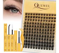 QUEWEL - Juego de extensiones de pestañas mixtas de 8-16 mm, 144 unidades, incluye pegamento permanente, pinzas y removedor, para un look natural (H01-KIT)