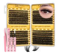QUEWEL Lash Cluster, set di extension per ciglia da 532 pezzi, set di extension per ciglia spesse con pinzette per ciglia a grappolo Bond and Seal, facile fai da te a casa (kit da 4 pezzi)