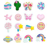 QUEXLAI 16 piezas de abalorios para zapatos, especialmente diseñados para Crocs. Son colgantes de dibujos animados para zapatos, broches Crocs, adornos de zapatos de PVC, adecuados para niños, niñas y