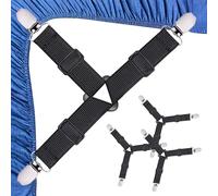 Qufiiry 4 Piezas Sujeta Sabanas Bajeras, Negro Sujeta Sabanas Bajeras Triangulares, Ajustables Sujetadores para Sábanas con Clips Metálicos para Sujetar a Sábanas, Sofás y Tablas de Planchar