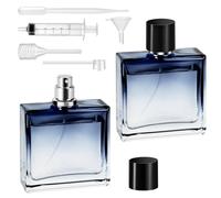 Qufiiry Atomizador de Perfume de Vidrio, 2 Pcs 50ml Botella de Perfume Recargable con Embudo, Cuentagotas y Embudo de Llenado, Frasco Vacío con Degradado Azul, Portátil para Viaje