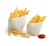 QUHUOYAO Juego de 2 tazas de cerámica para patatas fritas, cuencos grandes y pequeños en ángulo, tazas de cerámica esmaltada blanca para servir patatas fritas, aperitivos, aperitivos
