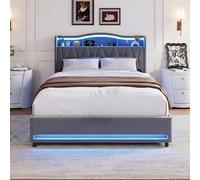 Quiaviank Cama tapizada de 160 x 200 cm con 4 cajones, estructura doble con LED y estación de carga, cama juvenil con espacio de almacenamiento, cabecero y somier, terciopelo, sin colchón