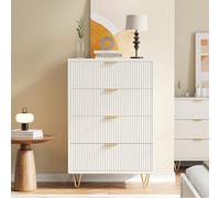 Quiaviank - Cómoda con 4 cajones y mucho espacio de almacenamiento, aparador con protección contra vuelcos, cómoda de dormitorio en blanco, armario con patas de metal para sala de estar, 60 x 34 x 91