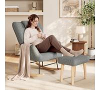 Quiaviank Mecedora de respaldo alto con reposapiés y bolsillos laterales | Sillón de relax con patines de madera y reposabrazos, cojín lumbar, para salón, dormitorio, balcón y habitación de bebé