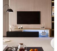 Quiaviank Mueble de TV de 200 x 39 x 42 cm con 3 puertas y 2 estantes de cristal, mueble bajo para televisor de hasta 75 pulgadas, con iluminación LED, soporte para TV, con gran espacio de